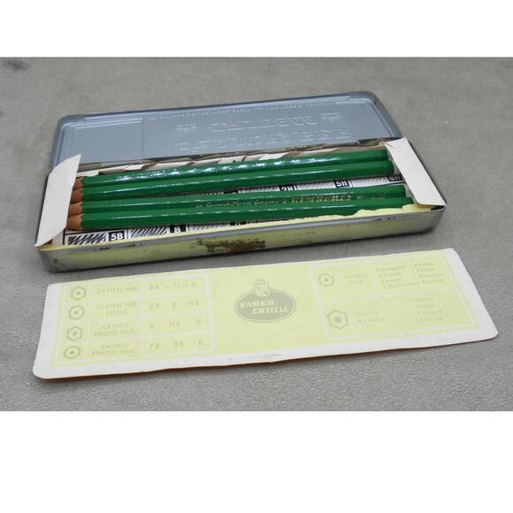 Vintage AW Faber Castell 2H No  9000 Pencils in Tin Drafting Nurnberg Germany - Picture 2 of 10